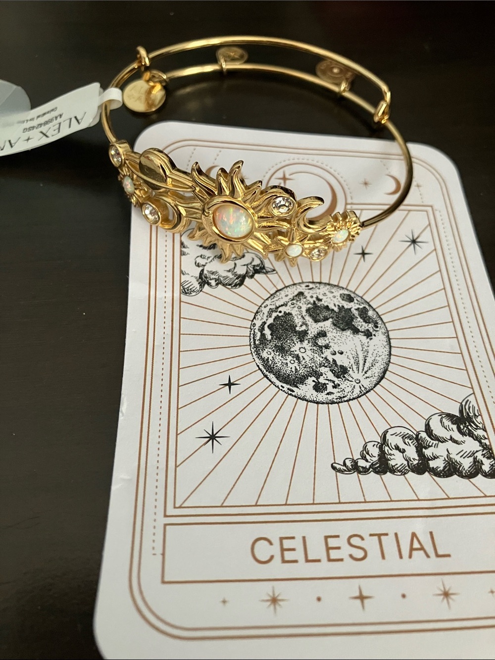 Alex and Ani Celestial In-Line Gold Sunburst Opal Charm Expandable Bracelet